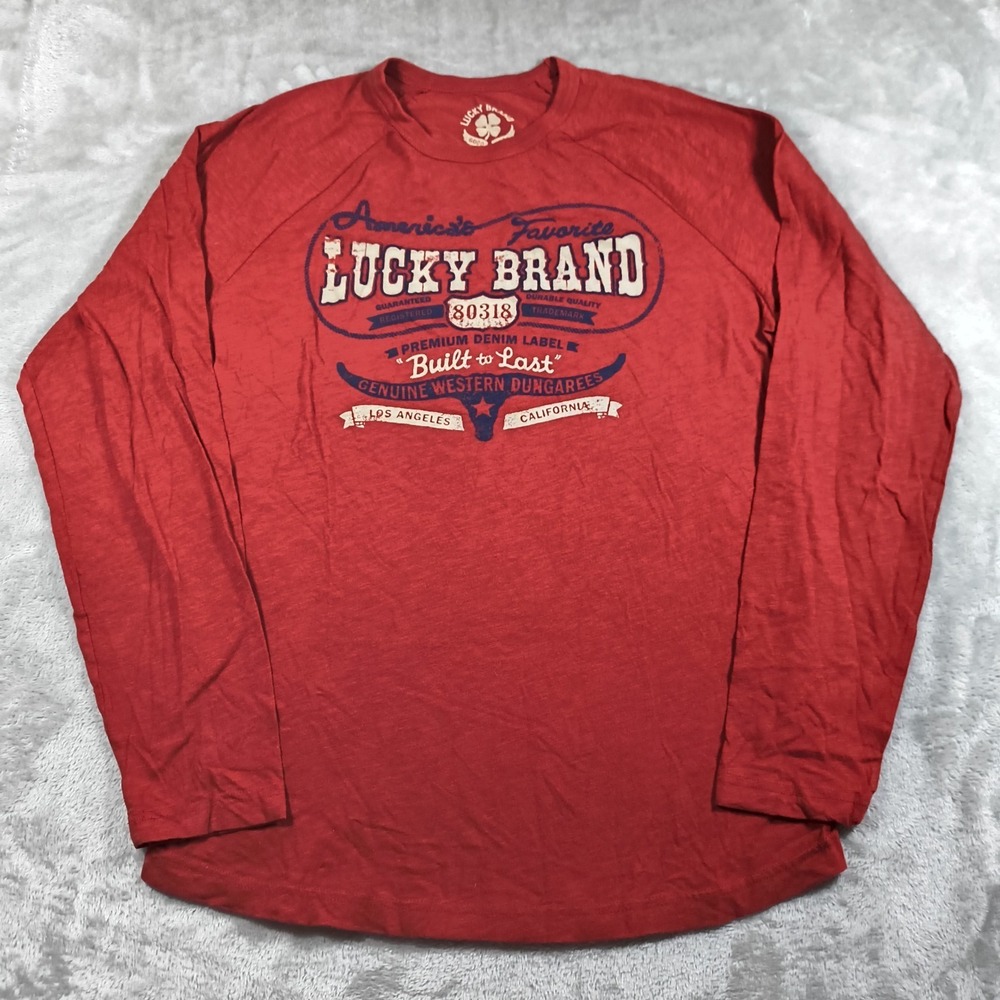 Lucky‎ Brand Shirt Mens Large Red Long Sleeve Built To Last Western Cowboy New